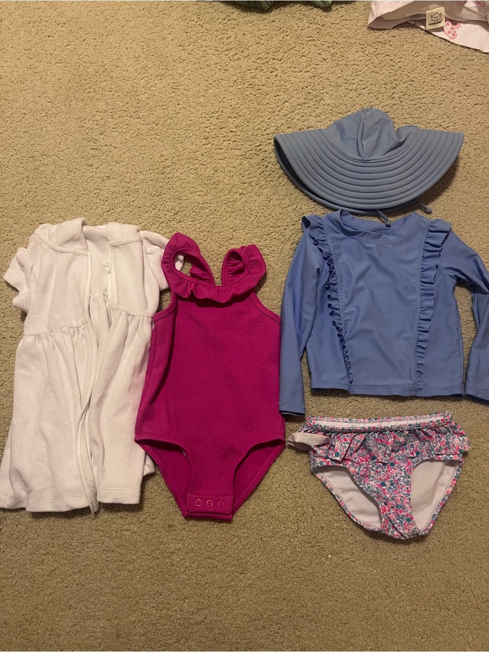 Toddler Girl 18M Two Swimsuits with Sunhat and Coverup
